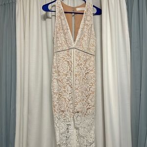 Astr white lace dress wedding event dress midi small shower bachelorette Lulus